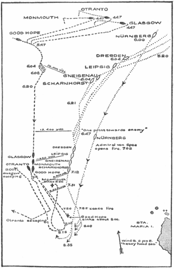 Map showing British and German ships and movem... Map showing British and German ships and movem...