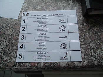 English: A ballot paper used in the 2005 UK Ge...