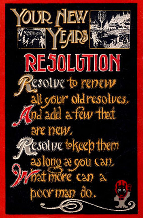 English: New Year's Resolutions postcard English: New Year's Resolutions postcard